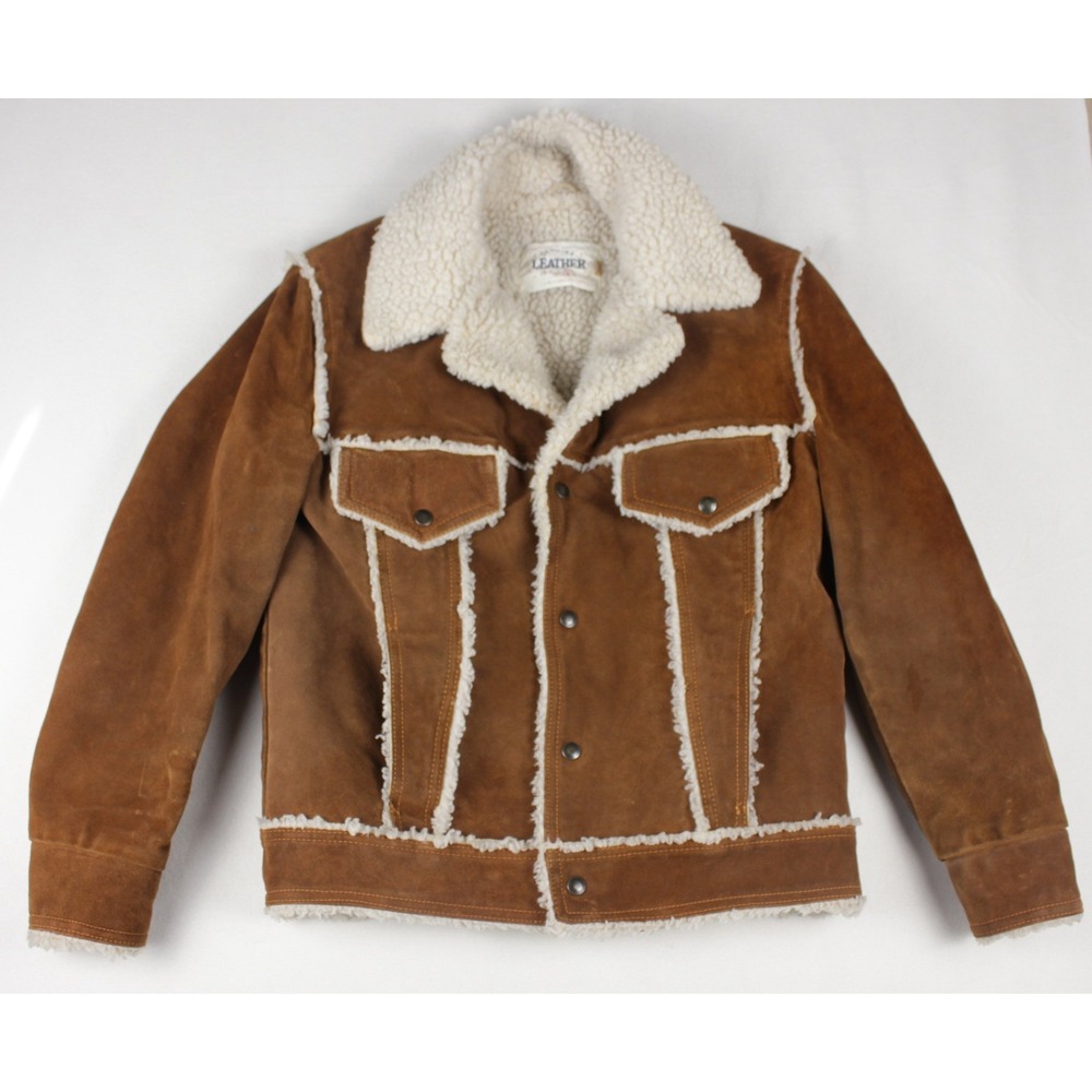 Vintage Genuine Leather Sherpa Lined Jacket Mens 40 Western Ranch Brown